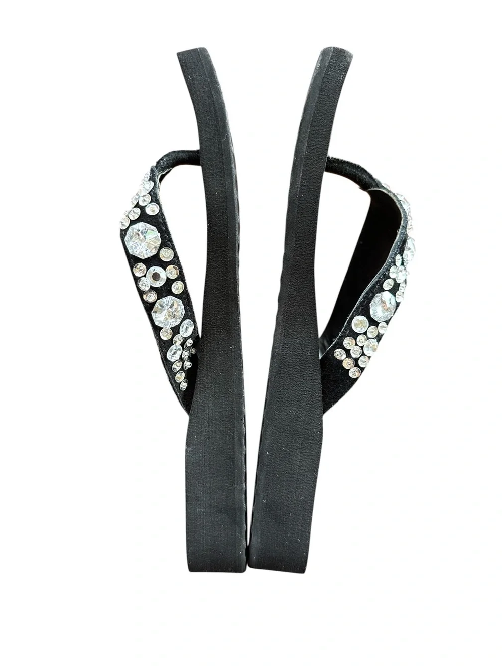 Yellow Box Women’s Black Jeweled Platform Thong Flip Flop Sandals